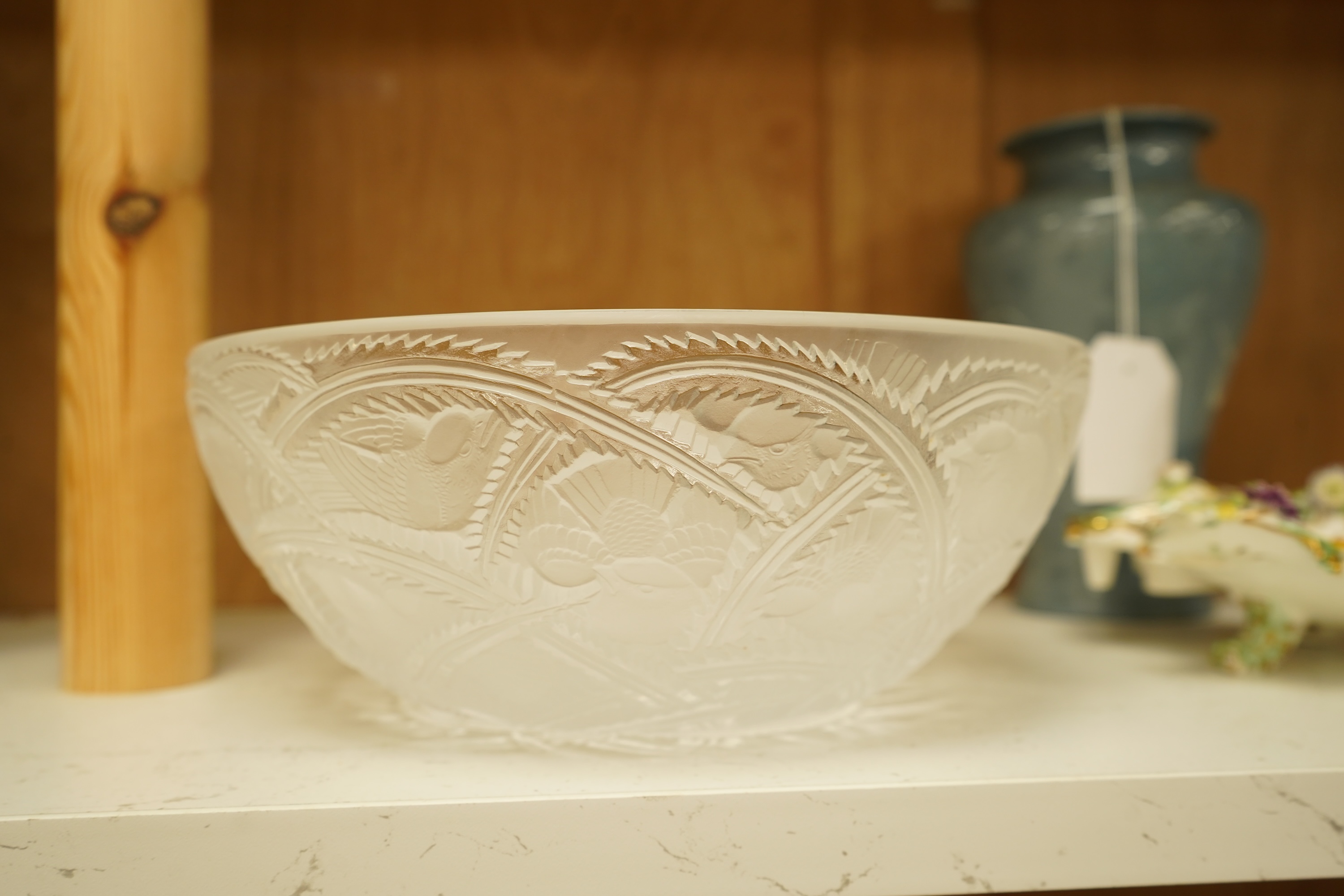 A Lalique glass 'Pinsons' bowl, signed to the base, 23cm high